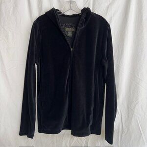 VTG Eddie Bauer Black SOFT Velour Full Zip Hoodie with Pockets